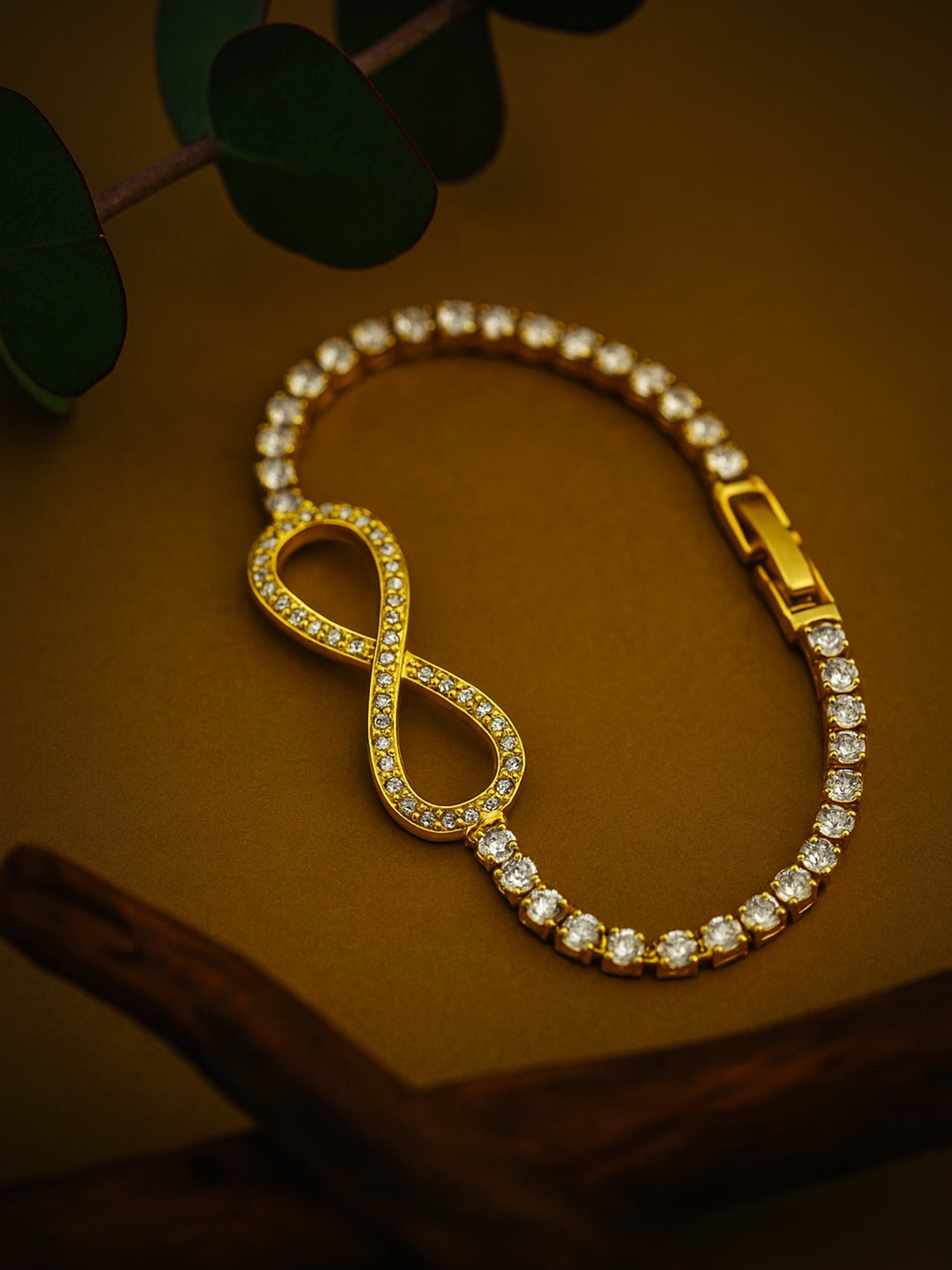 Gold Infinity Bracelet with Sparkling Stones – Free Size