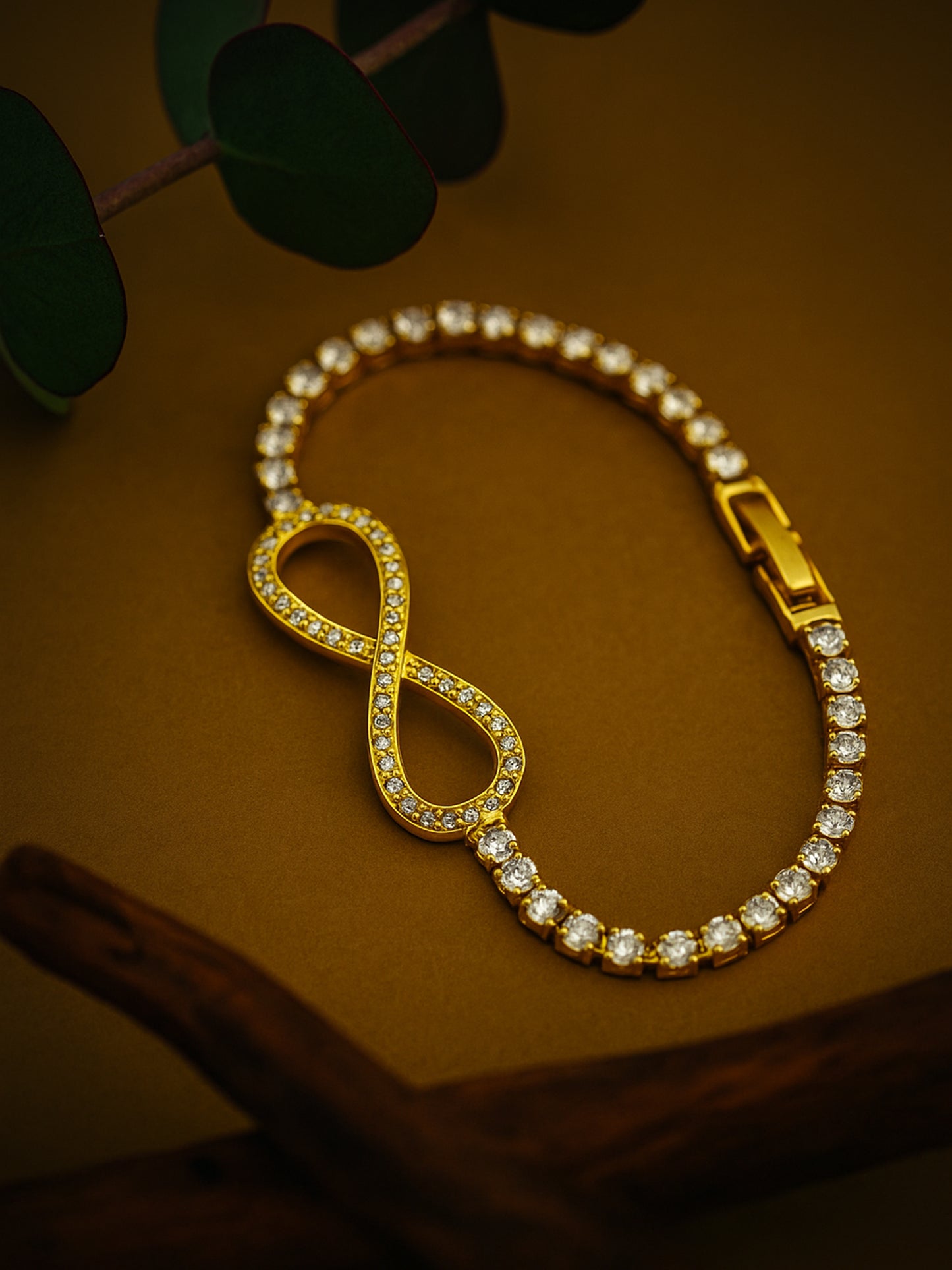 Gold Infinity Bracelet with Sparkling Stones – Free Size