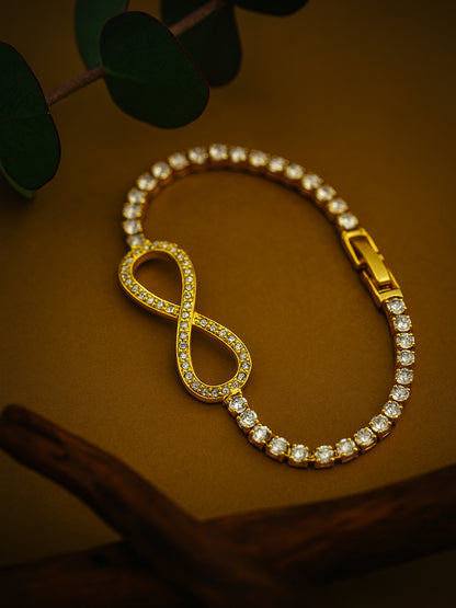 Gold Infinity Bracelet with Sparkling Stones – Free Size