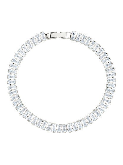 Elegant Silver Tennis Bracelet with Sparkling Stones – Free Size