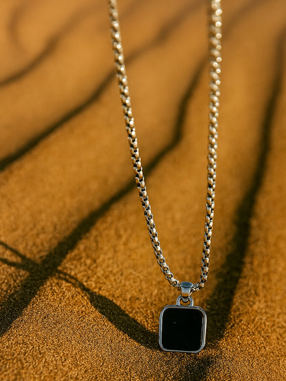 Men's Black Square Pendant Necklace in Stainless Steel