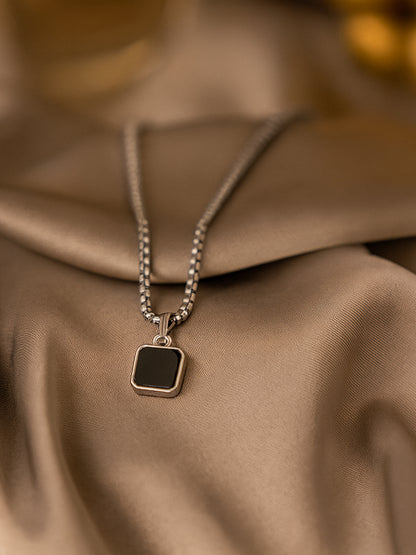 Men's Black Square Pendant Necklace in Stainless Steel