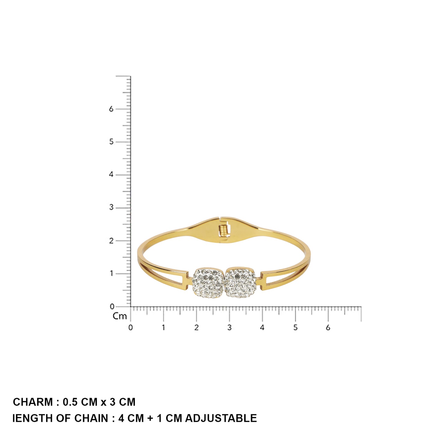 Latest bracelet design featuring a 0.5 cm charm with an adjustable chain length.