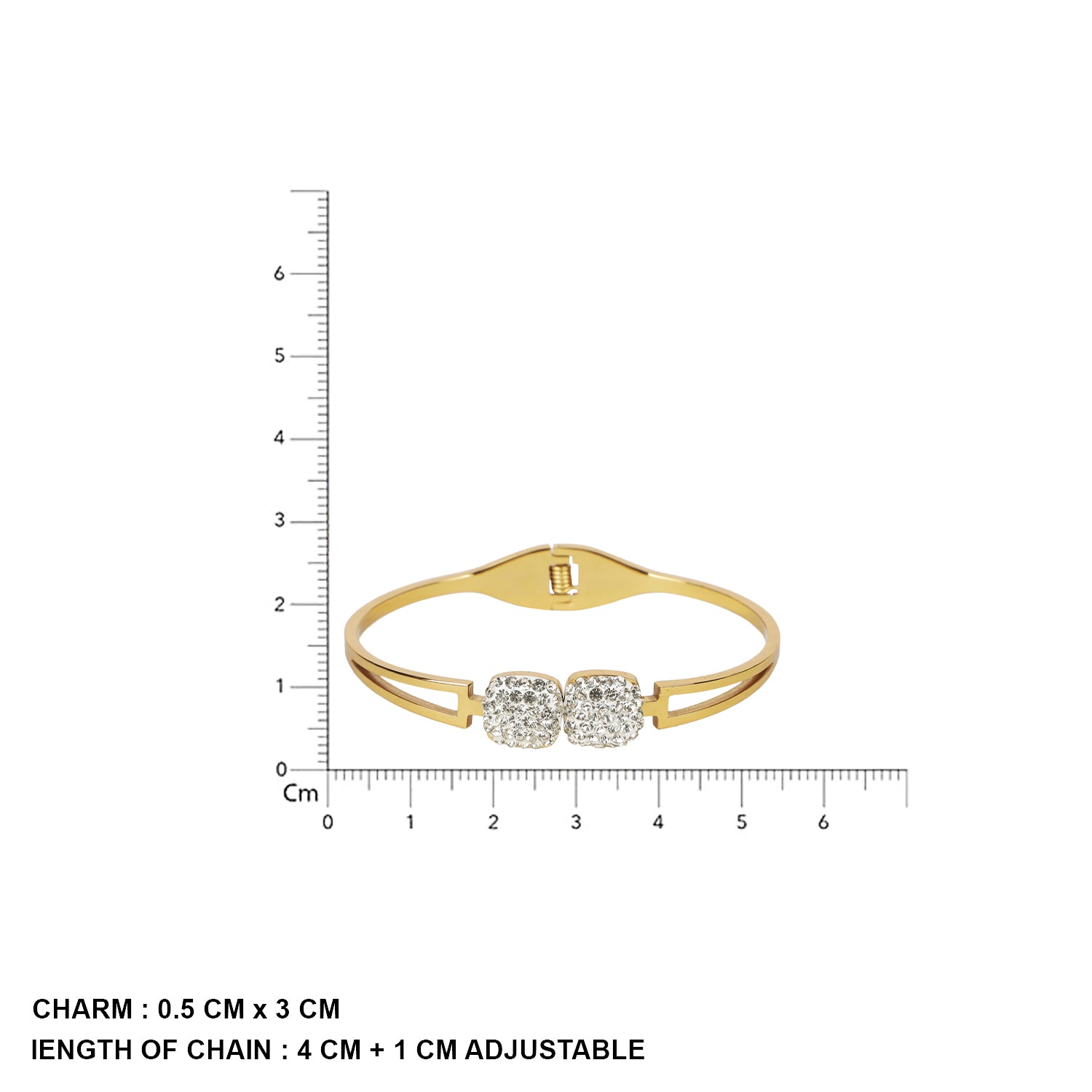 Latest bracelet design featuring a 0.5 cm charm with an adjustable chain length.