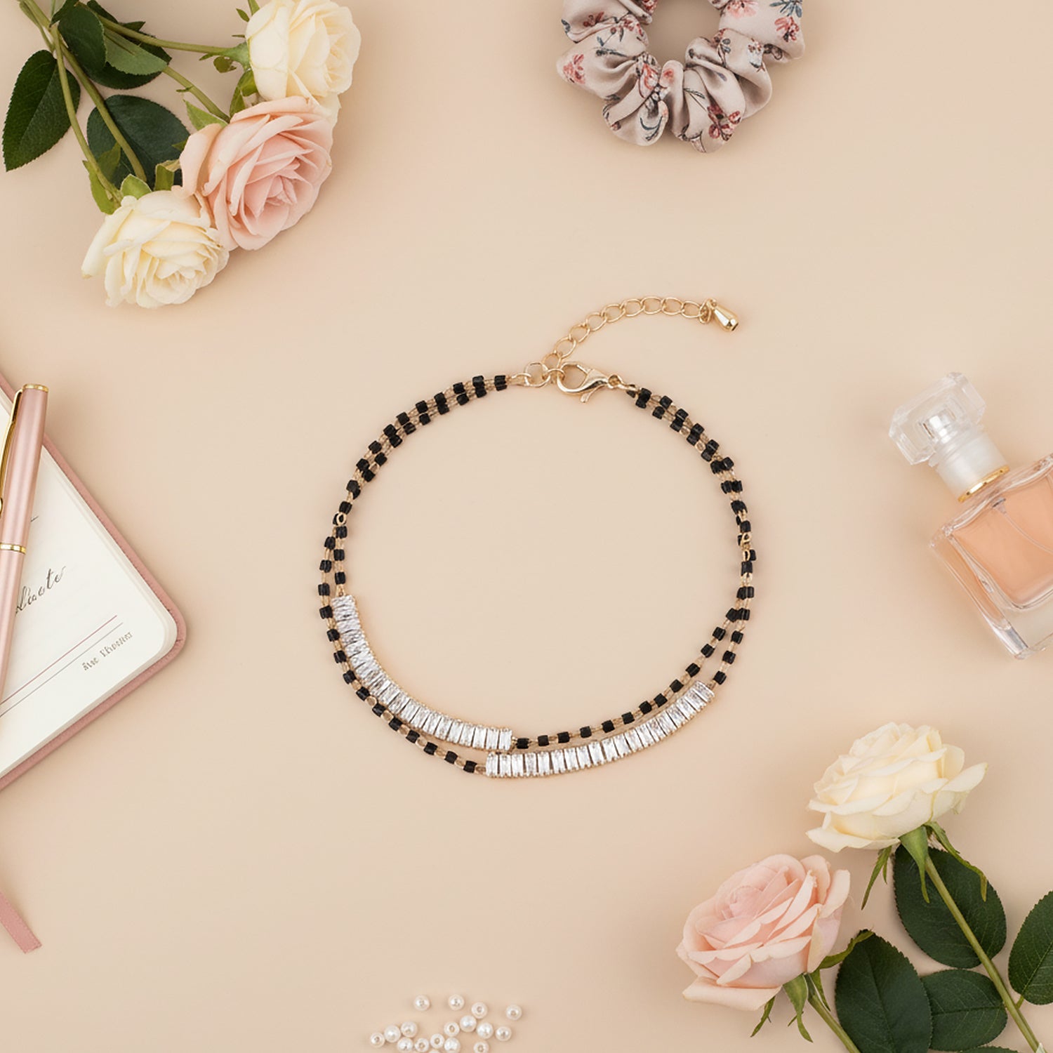 Modern dual-strand mangalsutra with stone bar pendant.