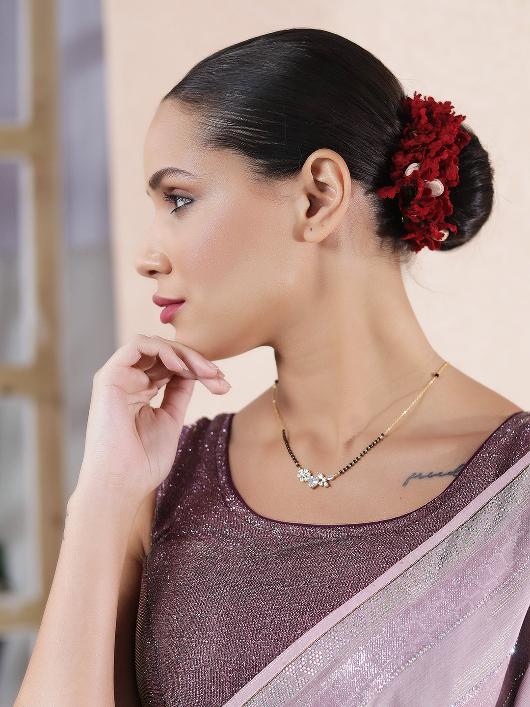 Elegant heart floral mangalsutra chain design