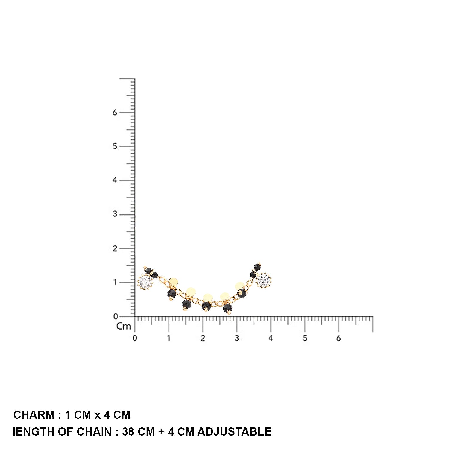 Gold black beads mangalsutra with charm pendant, 38 cm adjustable chain and 1×4 cm pendant size