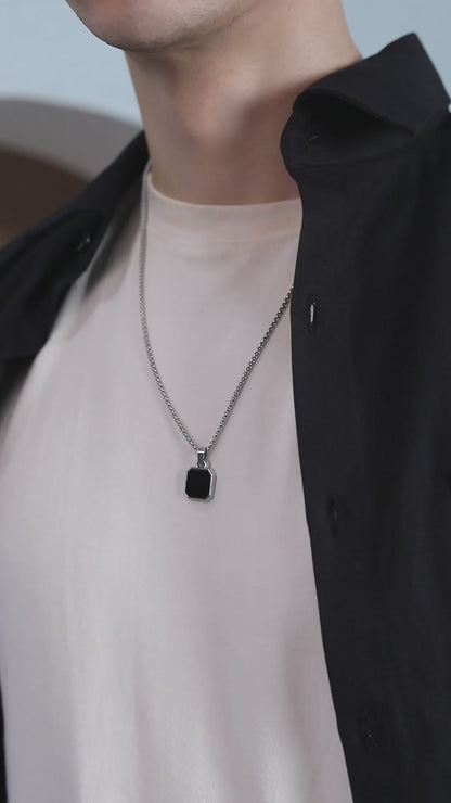 Men's Black Square Pendant Necklace in Stainless Steel