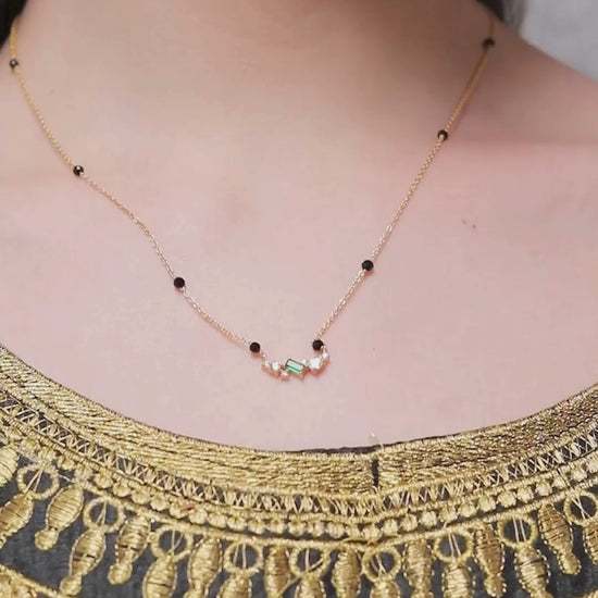 Sleek CZ & Green Stone Black Beads Mangalsutra video