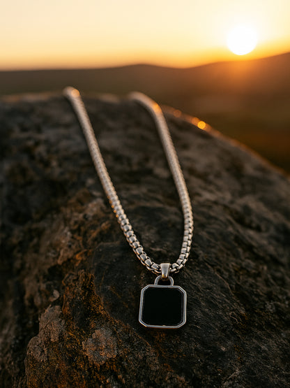 Men's Black Square Pendant Necklace in Stainless Steel