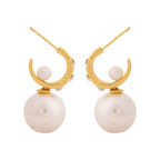 Elegant Dual Pearl Gold-Toned Drop Earrings