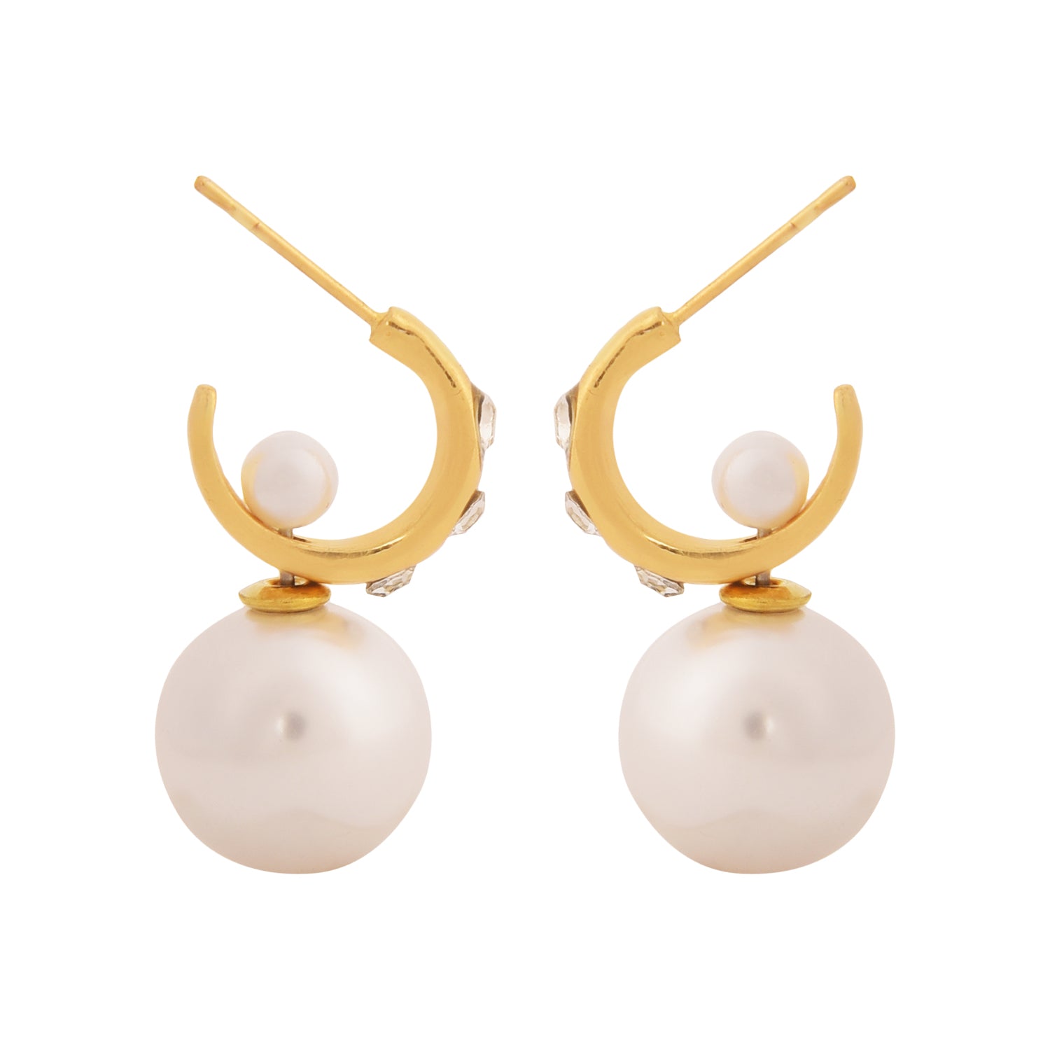 Elegant Dual Pearl Gold-Toned Drop Earrings
