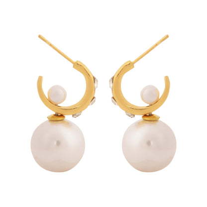 Elegant Dual Pearl Gold-Toned Drop Earrings