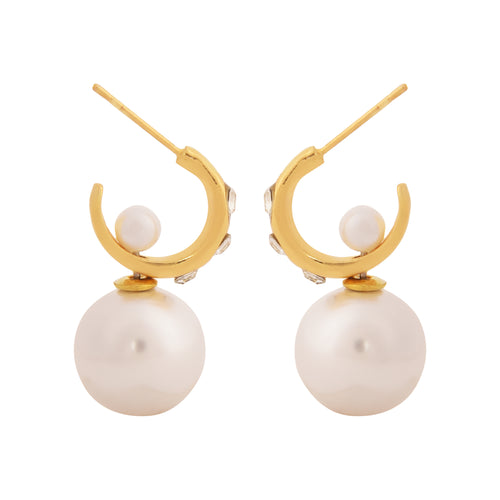 Elegant Dual Pearl Gold-Toned Drop Earrings